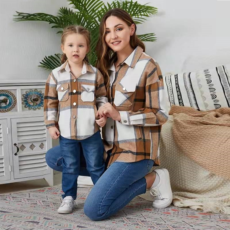 Women's Casual Flannel Shirt With Matching Child Flannel