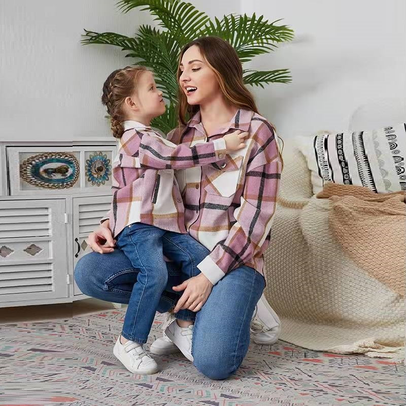 Women's Casual Flannel Shirt With Matching Child Flannel