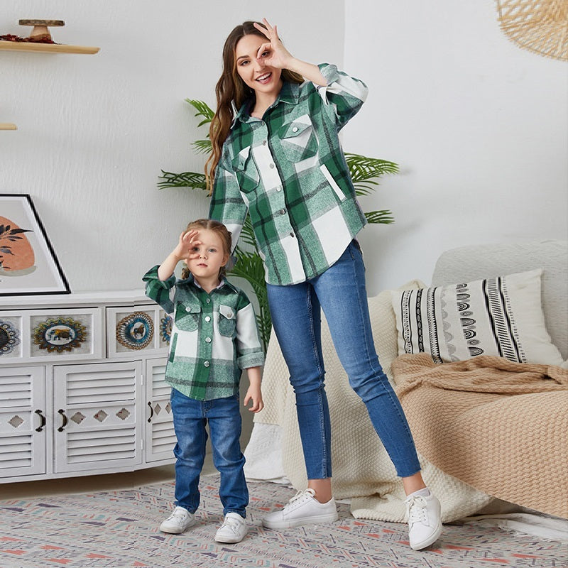 Women's Casual Flannel Shirt With Matching Child Flannel