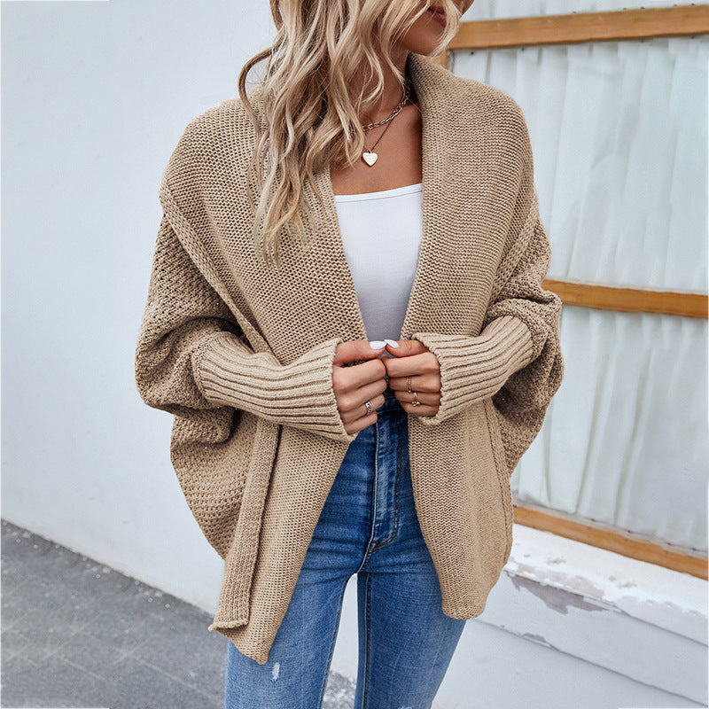 New Loose Knitted Sweater Solid Color Bat Sleeve Large Lapel Cardigan Autumn And Winter Fashion Jacket For Women Clothing