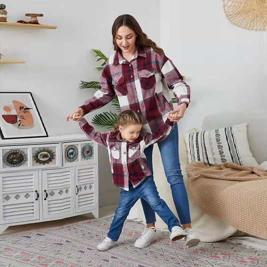 Women's Casual Flannel Shirt With Matching Child Flannel