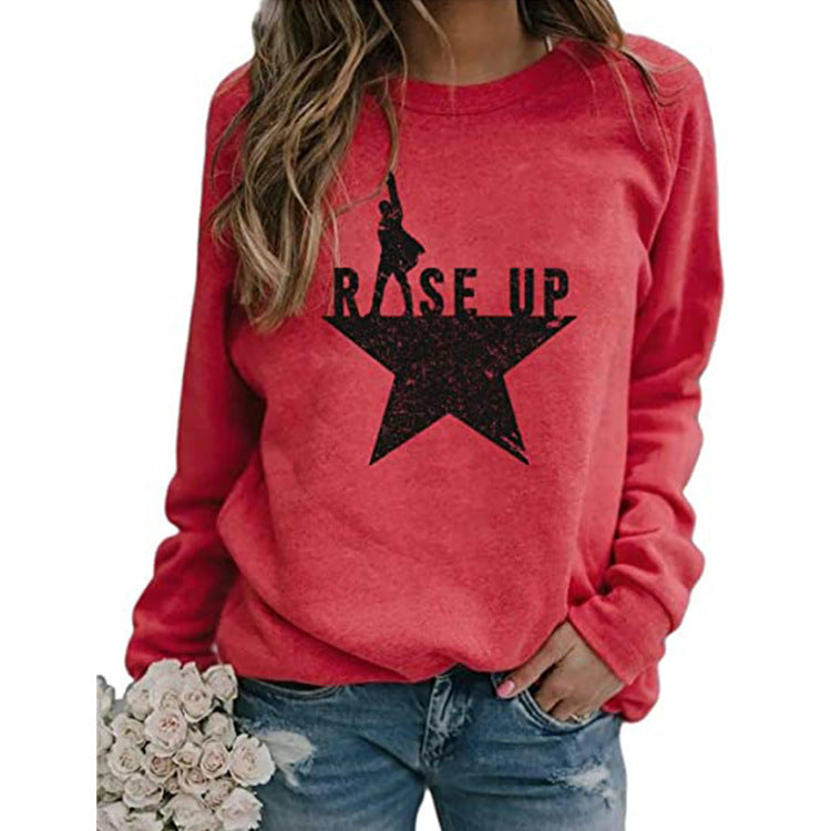 Women's Fashion Casual Printing Loose Pullover Long Sleeve Sweater