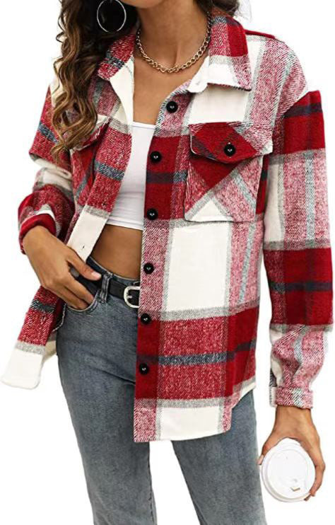 Women’s Casual Button-down Flannel Jacket