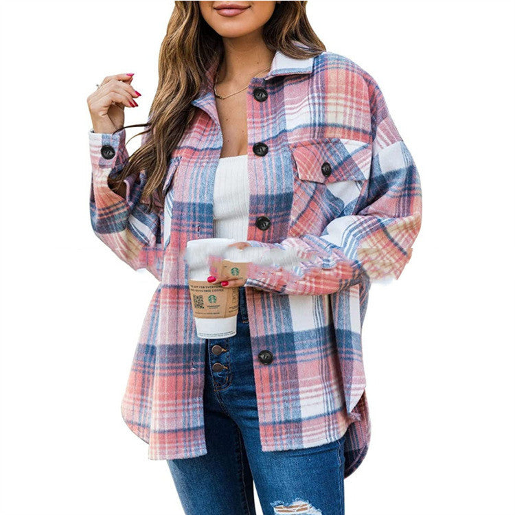 Women’s Casual Button-down Flannel Jacket