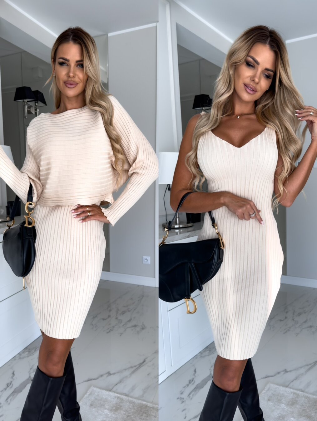 2-Piece Women's Dress with Long-sleeved Cover Sweater